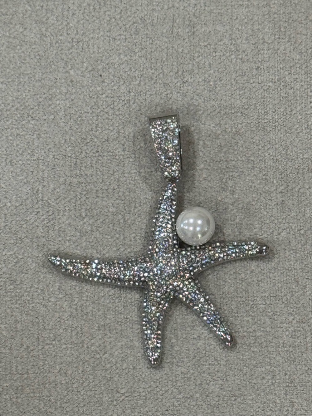 Sparkling Silver Starfish Pendant with Pearl Accent